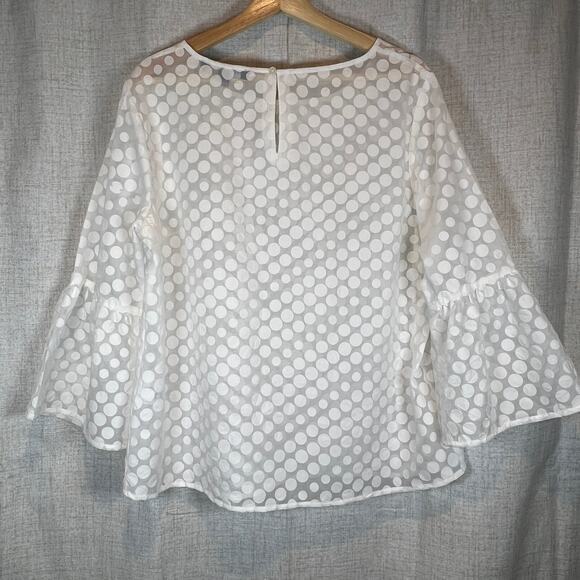 TOMMY HILFIGER Sheer Polka Dot Bell Sleeve Blouse White Women's Size Large - Picture 2 of 8